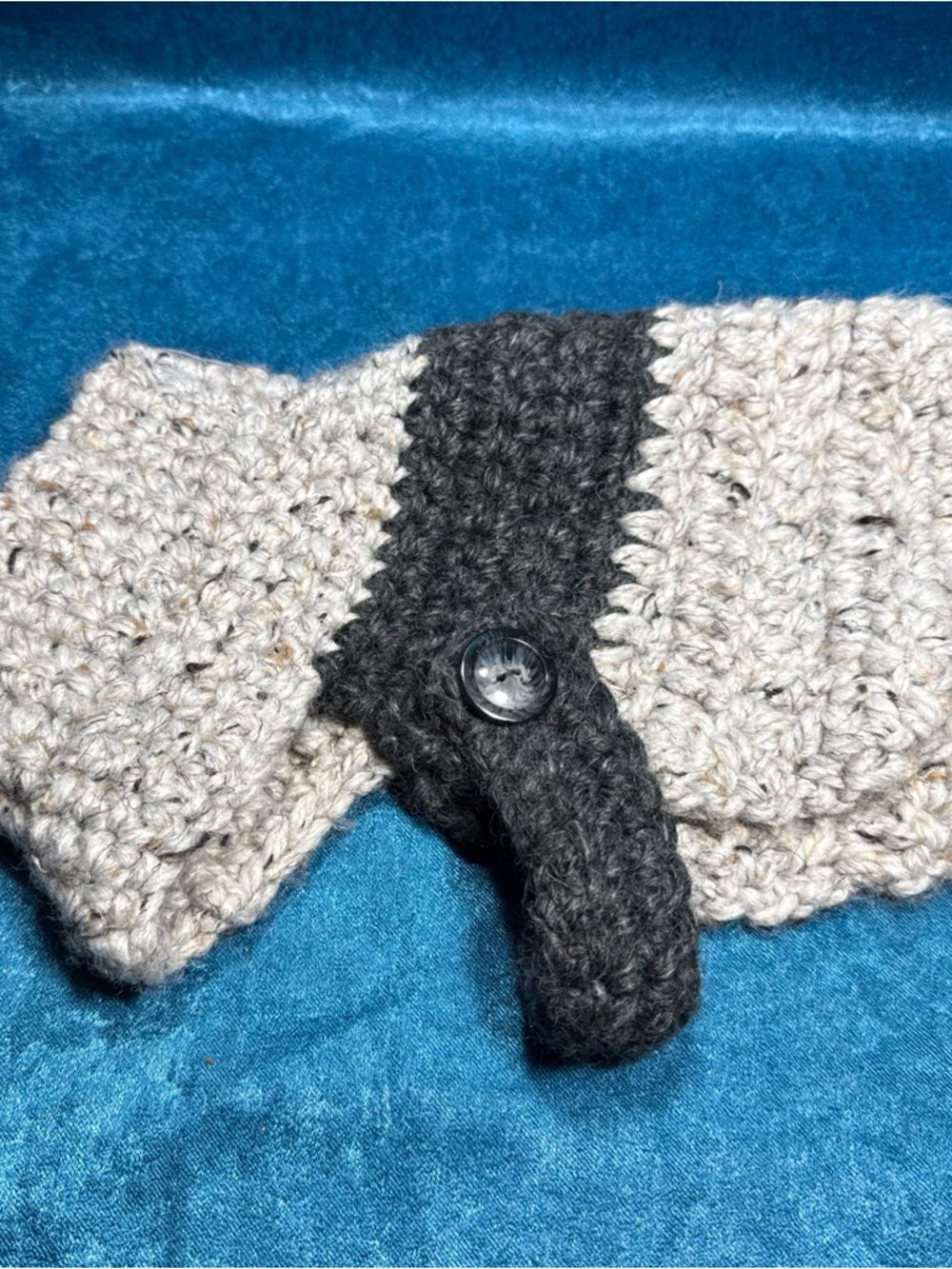 Hand Crocheted Thick Sweater for SMALL Dogs Gray and Black One Button Closure